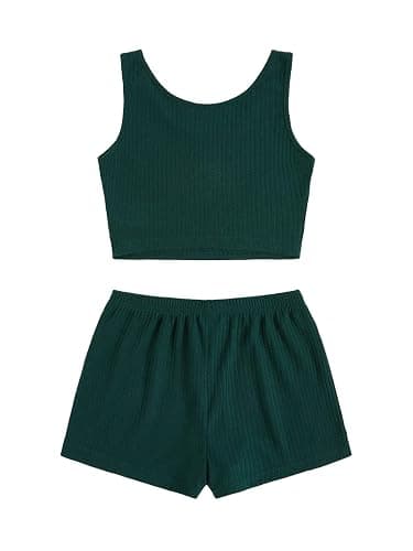 SOLY HUX Women's Button Front Ribbed Knit Tank Top and Shorts Pajama Set Sleepwear Lounge Sets thumbnail 2