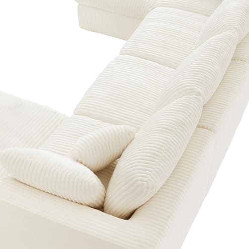 Comkei 116” Boneless Sectional Couch Modular Cloud Sofa with Ottoman for Living Room Deep Seat Corduroy Couches for Apartment Warm White thumbnail 8