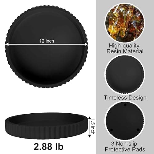 Decorative Tray for Coffee Table, 12'' Resin Round Tray for Home Decor | Elegant Coffee Table Centerpiece, Black Fluted Edge, Serving Vanity Tray for Home Bathroom Kitchen Living Room Decor thumbnail 3