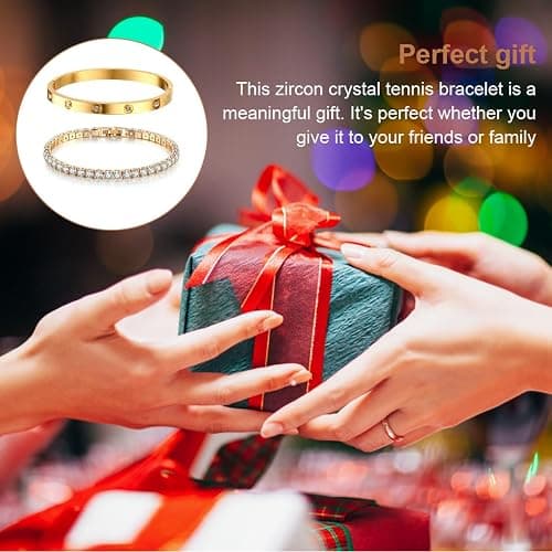 NTRUXZP Tennisarmband Damen Zirkonia Armreif : 2Pcs Armband für Frauen Edelstal 6mm Breit 17cm Armbänder Schmuck Geschenk golden für Mama Freund Tochter thumbnail 6