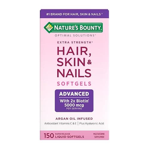 Nature's Bounty Advanced Hair, Skin & Nails, Argan-Infused Vitamin Supplement with Biotin and Hyaluronic Acid, 150 Rapid Release Softgels, 50 Total Servings - Image 1