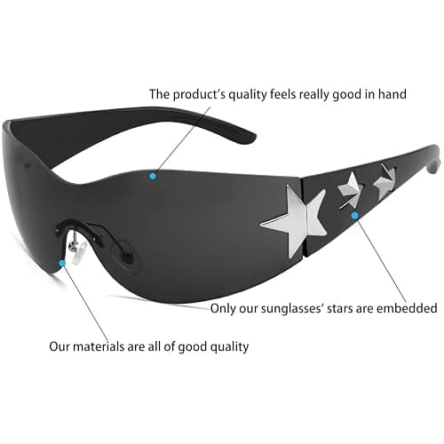 Haqptul Rimless Y2K Sunglasses Star Wrap Around Glasses 2000S Accessories for Women Men Trendy Fashion Cool Shield Shades thumbnail 2