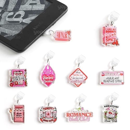 YOPPIX 9PCS Charms for E-Reader, About Funny Theme Dust Plug Charm Compatible with Type C Charging Port, Gift for Book Lover Readers Men Women Teachers Students, Accessories for E-Reader - Image 1