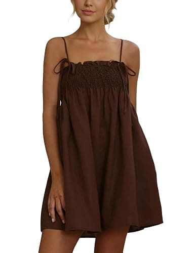 AIHUKOCY Women Polka Dot Sleeveless Square Neck Backless Spaghetti Strap Smocked Flowy Ruched Sexy Mini Cami Dress - Image 1