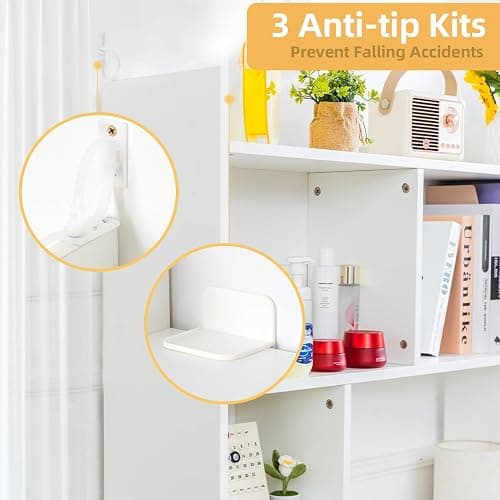 deli Desktop Shelf, Desk Hutch with 5 Shelves for Computer Desk, Desktop 3-Tier Display Rack, Multipurpose Wood Desktop Bookshelf Storage Organizer for Dorm Office Home, White thumbnail 5