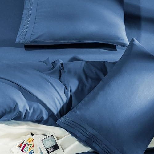 SONORO KATE Bed Sheet Set Super Soft Microfiber 1800 Thread Count Luxury Egyptian Sheets Fit 18-24 Inch Deep Pocket Mattress Wrinkle-6 Piece (Navy Blue, Queen) thumbnail 5