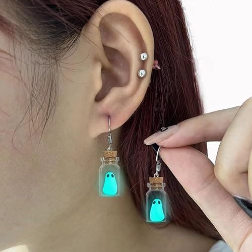 Ghost Earrings(Blue), The Adopt A Ghost In A Bottle Earring, Halloween Tiny Glow-In-The-Dark Spooky Charm Pendant Earrings Christmas Jewelry Gifts for Women thumbnail 6