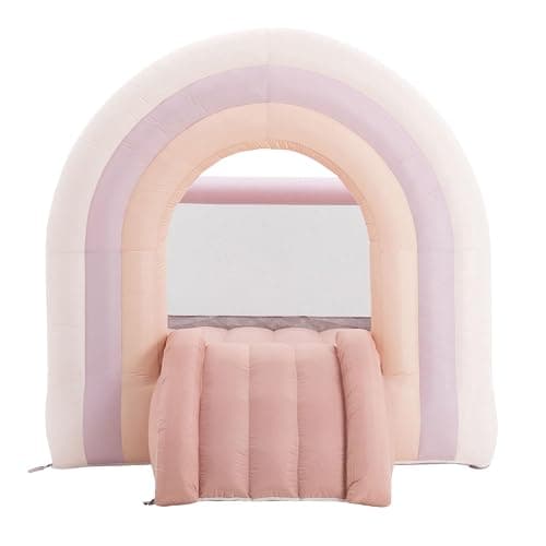 PLAYSMOL Pink Rainbow Inflatable Bounce House with Blower, 8x8 Kids Jumping House for Indoor Outdoor Play, Bouncy Castle, Ages 3-8 - Image 1