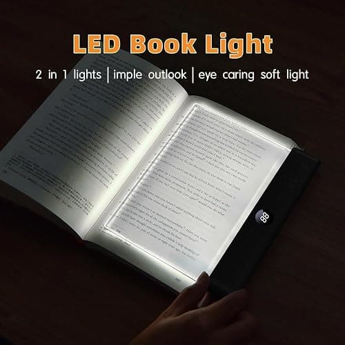 Choudao LED Book Light & Night Light 2 in 1, Flat Reading Light, Black | 3 Color Temperatures & Stepless Dimming, USB Rechargeable Full Page Light with Timer for Night Reading in Bed thumbnail 4