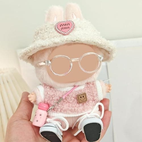 5-Piece Clothes - Clothes for Doll Outfit,Chic Style Set for 17cm Dolls - Clothes + Light Pink Heart-Shaped Velvet hat + Small Camera + Glasses + Canvas Shoes,No Doll (Style A) - Style a thumbnail 2