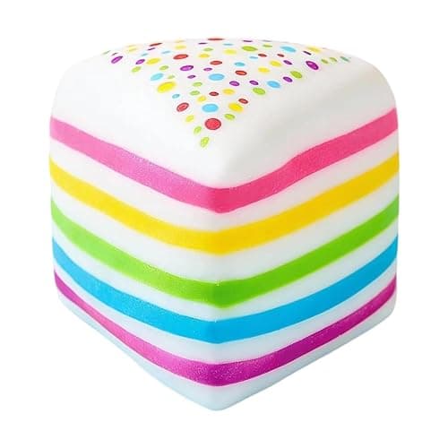 Rainbow Cakes Stress Ball 10x10x9.5cm Soft Rainbow Cake Squeezing Toy Exercises Fingertip Jumbo Food Fidget Dessert With Stress Relief Stretchy Cake Squeeze Toys For Working And Studying - Image 1