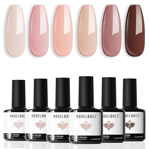 modelones Nude Gel Nail Polish Set 6Colors Pink Milky White Brown - Image 1