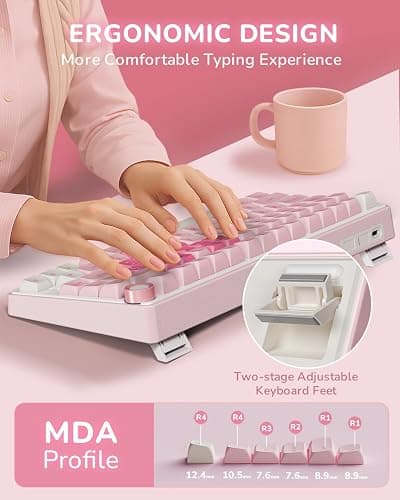 RK ROYAL KLUDGE R75 Mechanical Keyboard Wired with Volume Knob, 75% Keyboard Gasket Mounted, Hot Swappable, Creamy Sound, MDA Profile, PBT Keycaps, Pink thumbnail 9