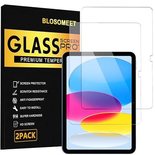 BLOSOMEET 2 Pack Screen Protector for iPad 11th A16 2025 & 10th Generation 10.9 Inch 2022, HD Clear 9H Hardness Tempered Glass [Face ID & Apple Pencil Compatible] Ultra Sensitive Case Friendly - Image 1
