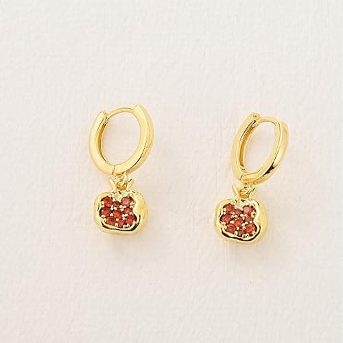 KOFISNI Pomegranate Earrings Pomegranate Necklace for Women 18K Gold Plated Red Pomegranate Rhinestone Pendant Necklace Hoop Earrings Jewelry Set thumbnail 7