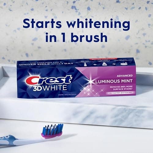 Crest 3D White Advanced Luminous Mint Teeth Whitening Toothpaste, Crest Toothpaste, 3.7 oz Pack of 4 - Helps Remove Surface Stains, Whitens Teeth, Strengthens Tooth Enamel, Protects Against Cavities thumbnail 6