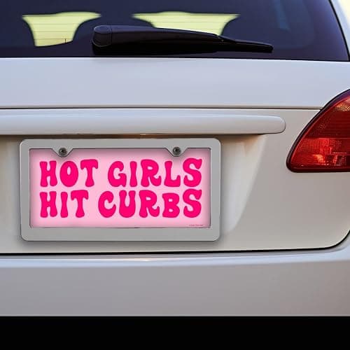 Honey Dew Gifts, Hot Girls Hit Curbs, 12 inch by 6 inch, Funny License Plate, Vanity Plates for Cars, Pink Car Accessories for Women, Cute Girly Groovy Car Tags, HDG-1500 thumbnail 5