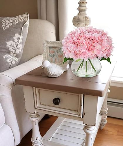 Hollyone Hydrangea Artificial Flowers with Glass Vase Pink Silk Faux Flowers Arrangements with Clear Faux Water Fake Floral Bulk Bouquet for Home Decor Table Centerpiece Decorations thumbnail 6