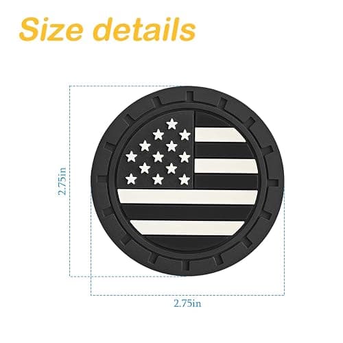 Osilly Car Cup Holder Coasters, 4 Pack American Flag Insert Car Cup Coaster, 2.75 Inch PVC Anti Slip Shockproof Embedded Drink Mat, Car Interior Decoration Accessories for SUV, Truck (Black) thumbnail 2