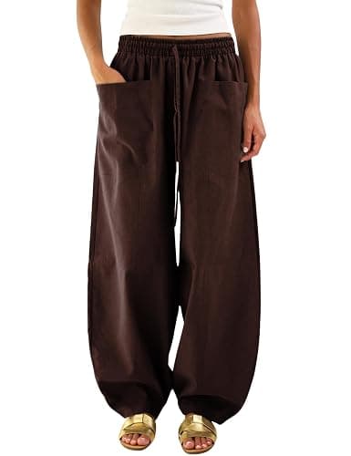 Himosyber Womens Baggy Wide Leg Pants Casual Loose Palazzo Harem Pants High Elastic Waist Trousers with Pockets - Image 1