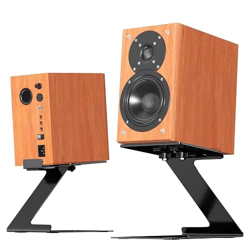 PUTORSEN Desktop Speaker Stands Pair, Speaker Riser for Most Small & Medium Bookshelf Speakers, Computer Speakers, and Studio Monitors, Cantilevered Speaker Stand with Vibration Absorption Pad, Black - Image 1
