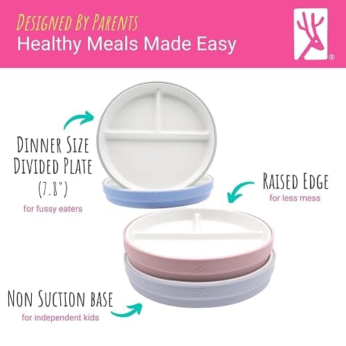 Elk and Friends Kids 7.8” Porcelain White Plates with Silicone Sleeves | Divided Plates | Suitable for Kids/Toddlers | Microwave & Dishwasher Safe | Non Slip | Snack Dishes… thumbnail 5