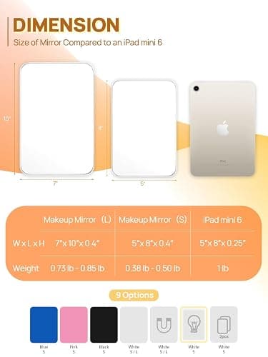 OMIRO Desk Makeup Mirror, 20 x 14cm Table Mirror with Foldable Stand and Hanging Hole for Shaving and Travelling, White thumbnail 2