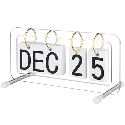 Cosmos Desk Flip Calendar Perpetual Desk Date Calendar Ring Flip Daily Block Calendar for Home Office Teacher Desktop Accessory, Reusable Month Day Display Desk Standing Calendar Decoration, Acrylic - Image 1