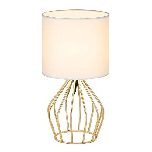 HAITRAL Gold Table Lamp - Modern Style Desk Lamp with Hollowed Out Base Linen Fabric Shade, Small Golden Bedside Lamp for Bedrooms, Living Room thumbnail 7
