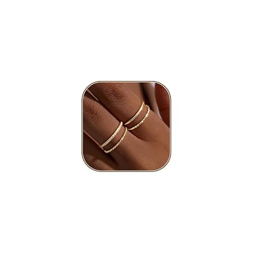 Dainty Stackable Gold Rings for Women Non Tarnish, Stacking 14K Gold Plated CZ Wedding Bands Ring Set, Waterproof Simple Trendy Minimalist Engagement Promise Thumb Pinky Thin Ring Size 5 6 7 8 9 10 11 - Image 1