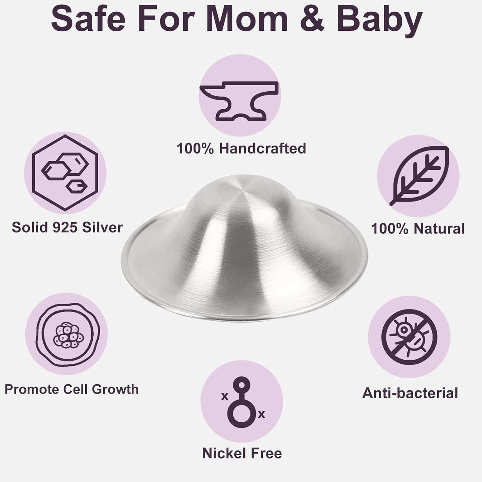 Pure 925 Silver Nipple Shields for Breastfeeding - Gentle Protection Nursing Cups for Newborns & Moms, Regular Size thumbnail 4