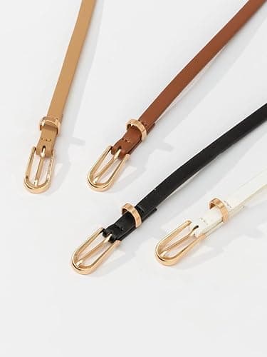 Leather Belts for Women, Set of 4 Stylish Gold Pin Buckle Belt for Jeans, Fashion Gift for Birthday Christmas Mother's Day thumbnail 2