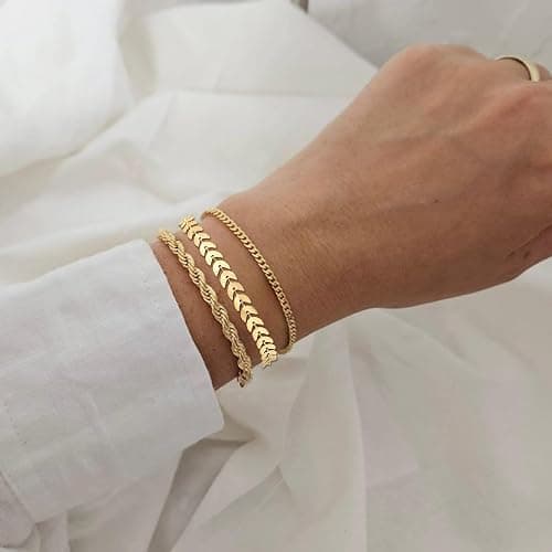16 PCS Gold Bracelets for Women, Dainty Bracelets Set for Women Trendy, Gold Stackable Cuban Link Paperclip Chain Bracelet Pack Jewelry Gifts for Women thumbnail 3