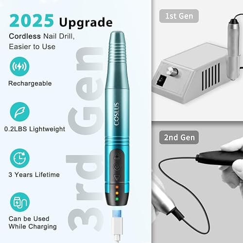 COSLUS Cordless Nail Drill Electric File: Professional for Acrylic Gel Dip Powder Nails Portable Nail Drill Machine Kit for Manicure Pedicure Nail Set with Everything Rechargeable Lightweight Blue thumbnail 2