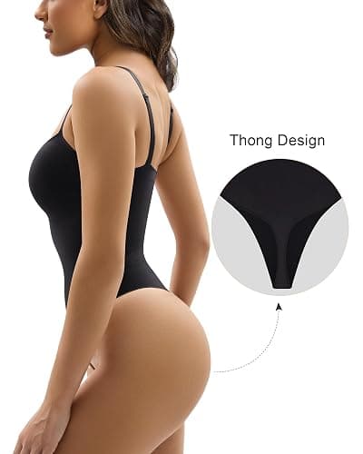 YIANNA Women's Shapewear Tummy Control Seamless Bodysuit Thong Body Shaper | Waist Shaping Faja Body Suit, High Stretch Compression Garment, Hook and Eye Crotch, for Invisible Under Dresses & Daily Wear thumbnail 2