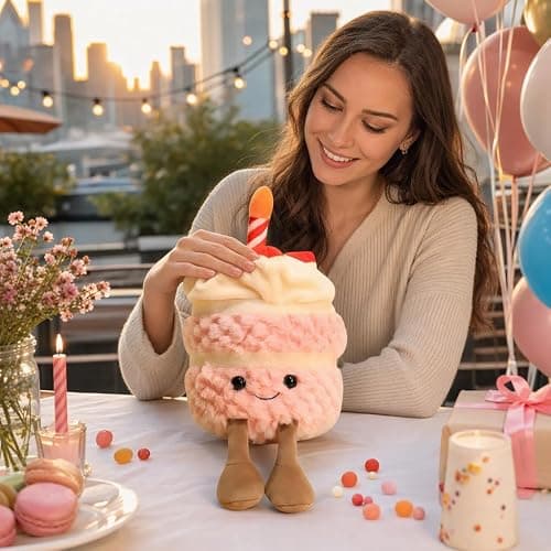 Aguwgax 1-Piece Birthday Cake Plush Toy, Pink Smiling Cake Room Decor | Soft Food Plushies for Bedroom Sofa Decoration and Birthday Gift thumbnail 6