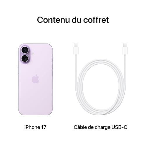 Apple iPhone 17 256 Go : Écran 6,3 pouces avec ProMotion, Puce A19, Caméra avant Center Stage, Meilleure résistance aux rayures, Autonomie d’une journée ; Lavande thumbnail 6