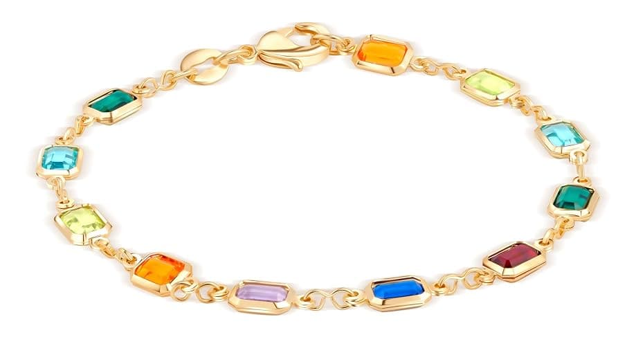 Barzel 18K Gold Plated Multicolor Crystal Bracelet in 7.5 Inches - Made In Brazil - Image 1