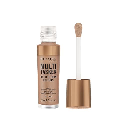 Rimmel Multi-Tasker Better Than Filters, 003 Light, Base de Teint, Booster d’Éclat et Highlighter, formule vegan, léger, pigments réflecteurs de lumière, grand applicateur doux, 30 ml - 003 Light - Image 1