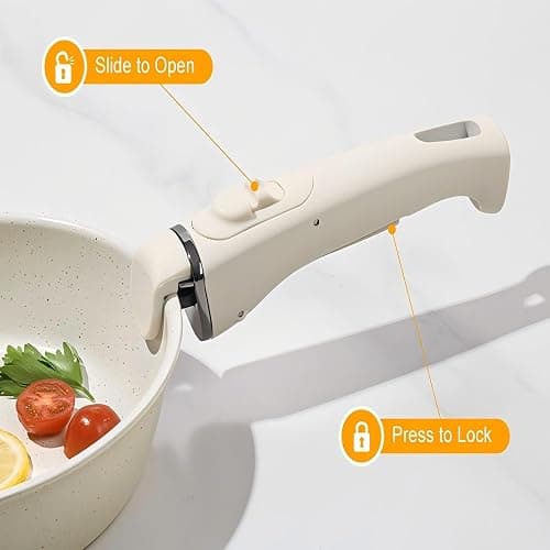 Pots and Pans Set Non Stick 20PCS, Ceramic Cookware Set Detachable Handle Non Toxic Stackable Kithchen Set, Dishwasher Oven Safe Induction Compatiable Frying Pans Pots Skillets, White thumbnail 8