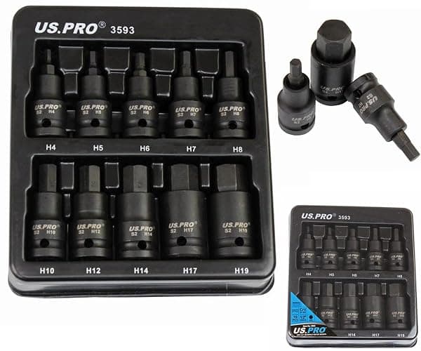 US PRO Tools 10pc Impact Hex Bit Socket Set 1/2'' Drive 4mm to 19mm 3593 - Image 1