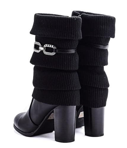 Pogolino Damen Stiefeletten Absatz elegant Glitzer Schnalle Stiefel Herbst Winter High Heels - 38 EU - 570 Schwarz thumbnail 6