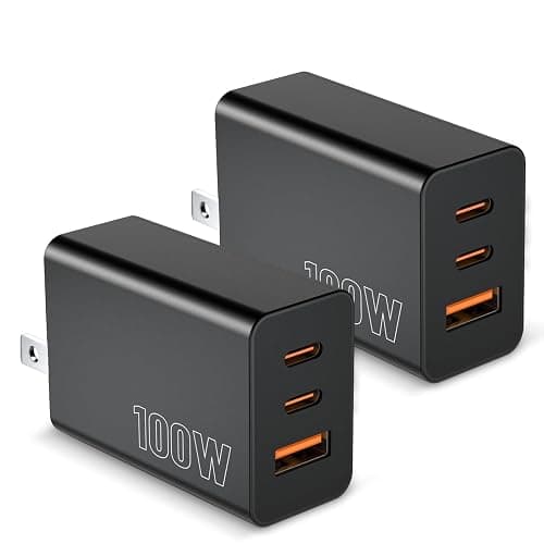 [2-Pack] USB C Wall Charger 3-Port,100W GaN Multiport Fast Charging Charger Block, PD+QC Power Adapter Plug for iPhone 17 Air/16/15/14/13/Pro Max/XS/XR, MacBook Pro/Air,iPad, Samsung S25/S24, and More - Image 1
