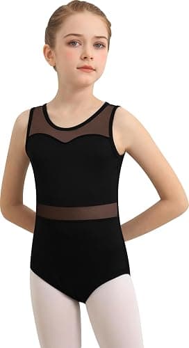 Sanmsoner Girls Dance Leotard For Ballet Mesh Tank Dancewear,Mesh Splicing,Water Drop Hollow Back,Full Front Lining - Image 1