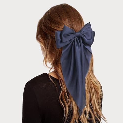 MIKONIKO Silky Satin Hair Bows for Women Girls - 4PCS Ribbon Bows for Hair, Big Bow Hair Clips with Long Tail, Barrettes - Cute Hair Accessories Gifts (Black, Navy, Butterfly, White) - Black, Navy, Butterfly, White thumbnail 7