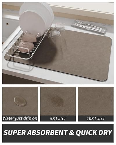 AMOAMI-Coffee Mat Hide Stain Rubber Backed Absorbent Dish Drying Mat for Kitchen Counter-Coffee Bar Accessories Fit Under Coffee Maker, Espresso Machine, Pot, Dish Rack Brown 1624 thumbnail 4