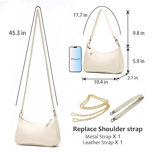 VODIU Shoulder Bag for Women, Clutch Tote Handbags Small Purse Hobo Bag | Cute White Purse with 2 Removable Straps and Zipper Closure; Use as an Underarm, Crossbody, Clutch, or Tote Bag thumbnail 4