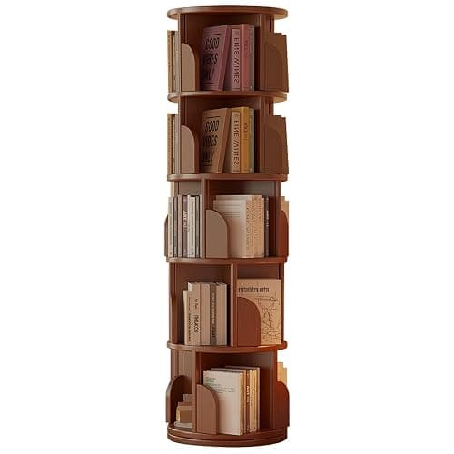 Revolving Bookcase, Rotating Bookshelf Tower, 360° Display Standing Book Shelf Organizer, Freestanding Wooden Corner Bookshelves Storage Rack for Small Space, Living Room, Bedroom (5-Tier) - Image 1