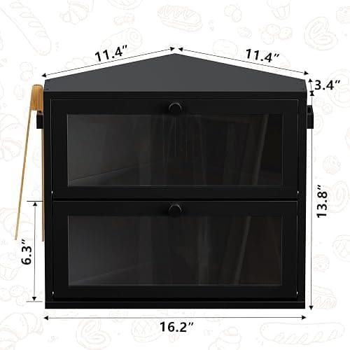 WOWLIVE Corner Bread Box for Kitchen Countertop, Large Double Layer Bread Storage Container for Homemade Bread, Black Bread Holder for Kitchen Counter, Under Cabinet Organizer (Black, Medium) thumbnail 3