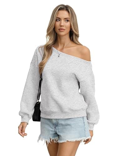 EasyGala Womens Fleece Off Shoulder Sweatshirts Oversized Fall Pullover Top | Cotton Blend, Crop Length, Fleece Lined, Soft, Cozy, Casual, Trendy, Daily Outfits, Relaxed Fit, Winter Long Sleeve, Vacation thumbnail 2